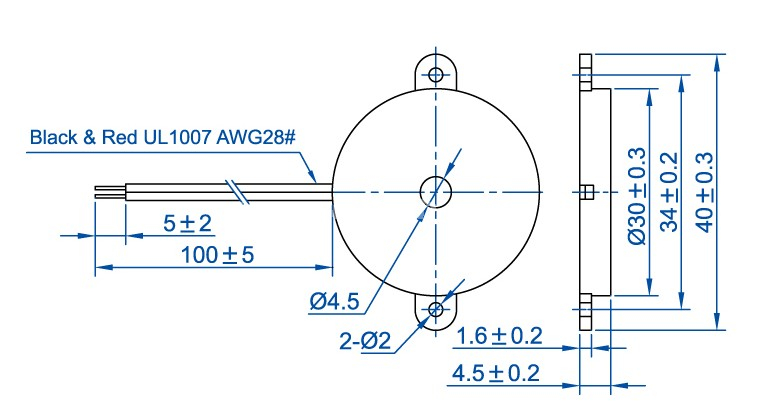 Piezo buzzer EPT3045W1103-TA-12-4.0-25-R wired transducer - ESUNTECH