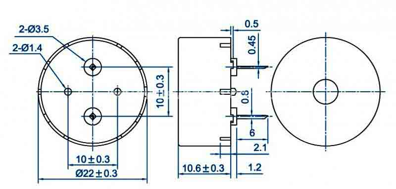Piezo buzzer EPT2210-TO-03-2.0-19-10.0-R piezo ceramic transducer - ESUNTECH