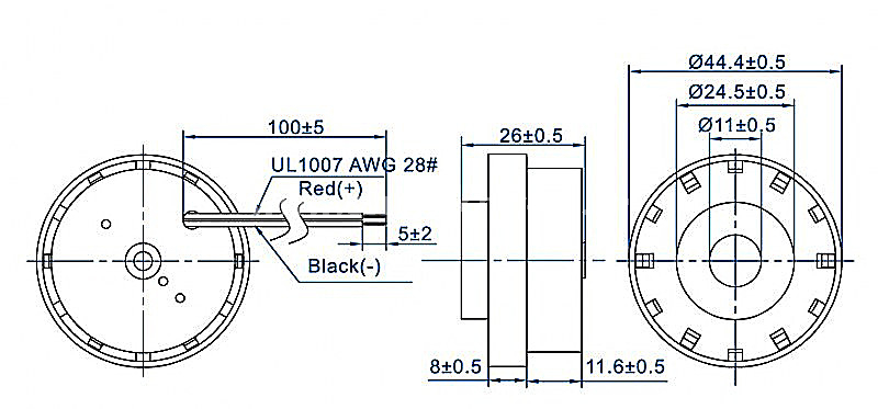 Piezo wired buzzer EPB4526W1005-TA-12-2.9-R 12 volt siren buzzer - ESUNTECH