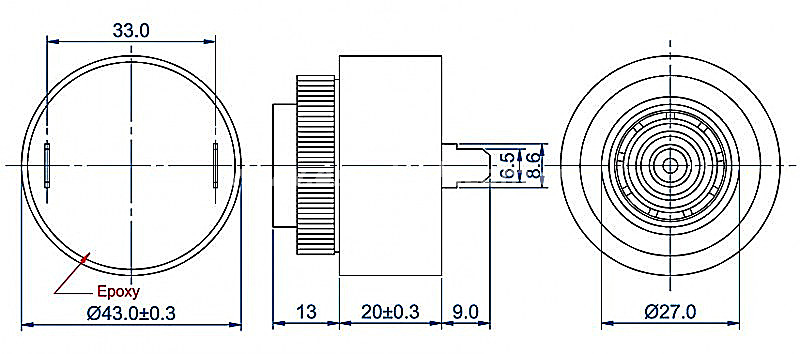 Piezo electric buzzer EPB4333SP-TA-12-2.9-7.5-R big power buzzer - ESUNTECH