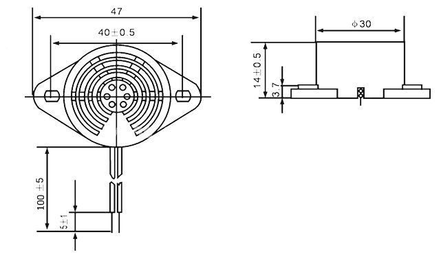 Piezo wired buzzer EPB3015DW100-120-TA-12-3.0-R 12 volt siren buzzer - ESUNTECH