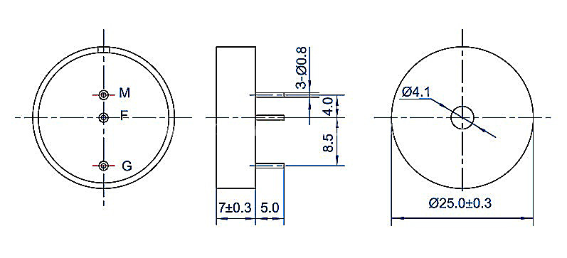 Piezo Self-oscillation transducer EPF2580-TA-12-3.5-R 6V 12V 3 pin buzzer - ESUNTECH
